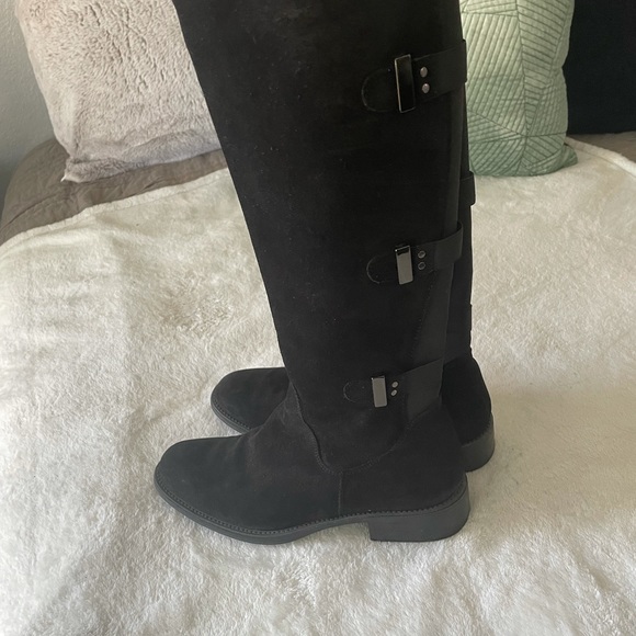 Aquatalia Black Suede Side Zip Tall Riding Boots - Picture 8 of 13